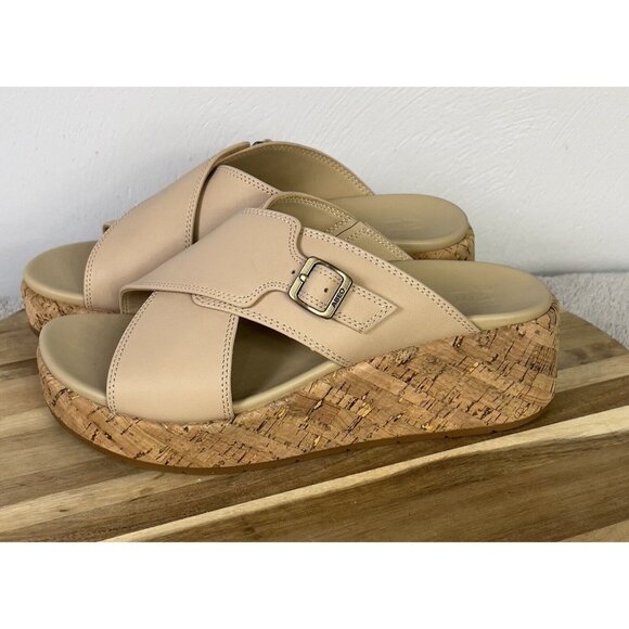 Abeo Dylan Solstice Cross Slide Sandals Leather Black Sz 7 Beige $139 - Picture 1 of 10